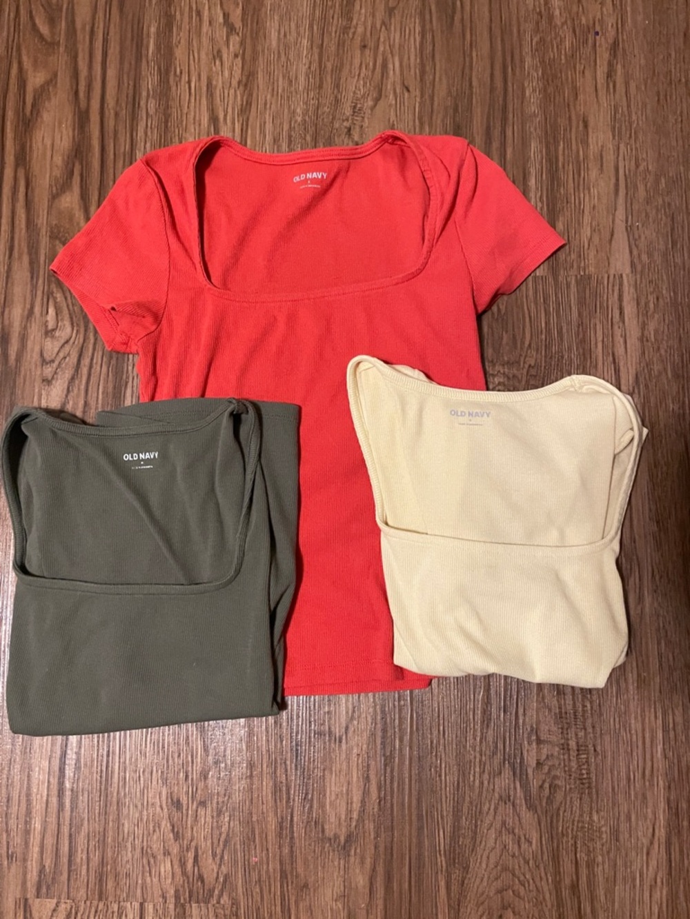 Old Navy Women’s Short Sleeve Scoop Neck Tops - Red, Olive, yellow (Set of 3)
